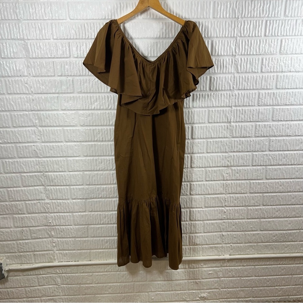 Mille Juliet Dress Trapeze Ruffle Neck Midi Dress Cafe XXS